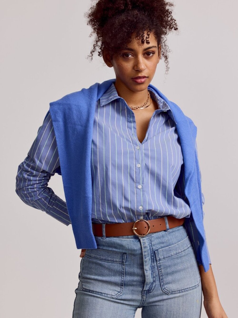 The Shirt by Rochelle Behrens Blue Striped Button-Down Shirt